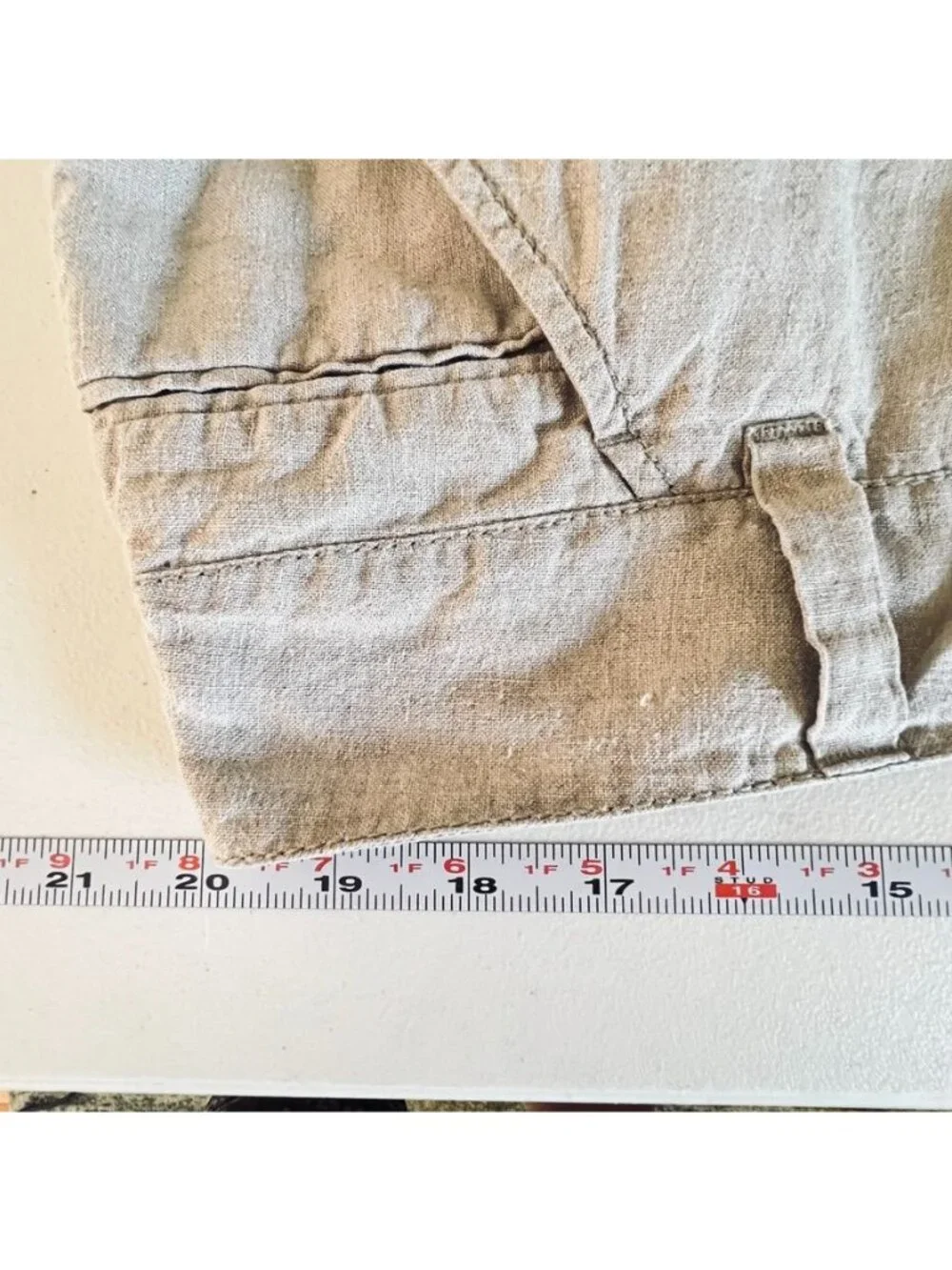Eileen Fisher XL Tan Linen Barrel Leg Pants Cropped Relaxed Lagenlook Coastal